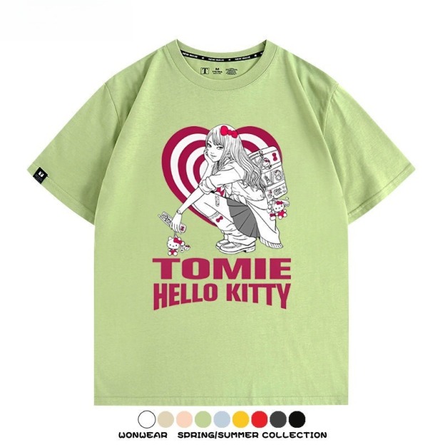 伊藤潤二X三麗鷗富江Hello kitty周邊 印花短袖T恤