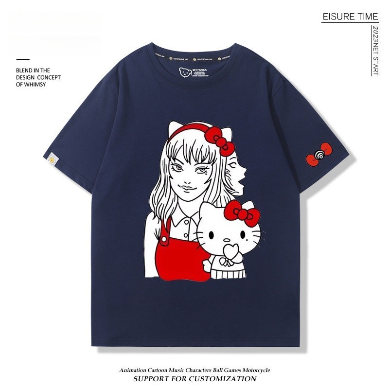 富江 X Hellokitty凱蒂貓周邊 男女同款 印花短袖T恤