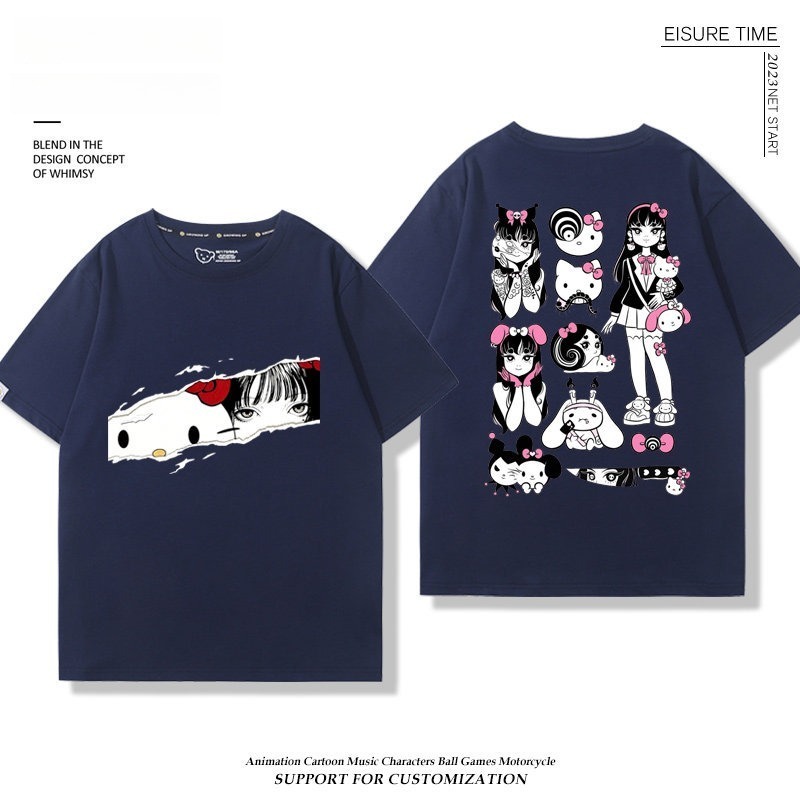 富江 X Hellokitty凱蒂貓周邊 男女同款 印花短袖T恤