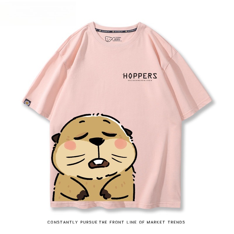 河狸世界 2026親子情侶男女同款 印花短袖T恤