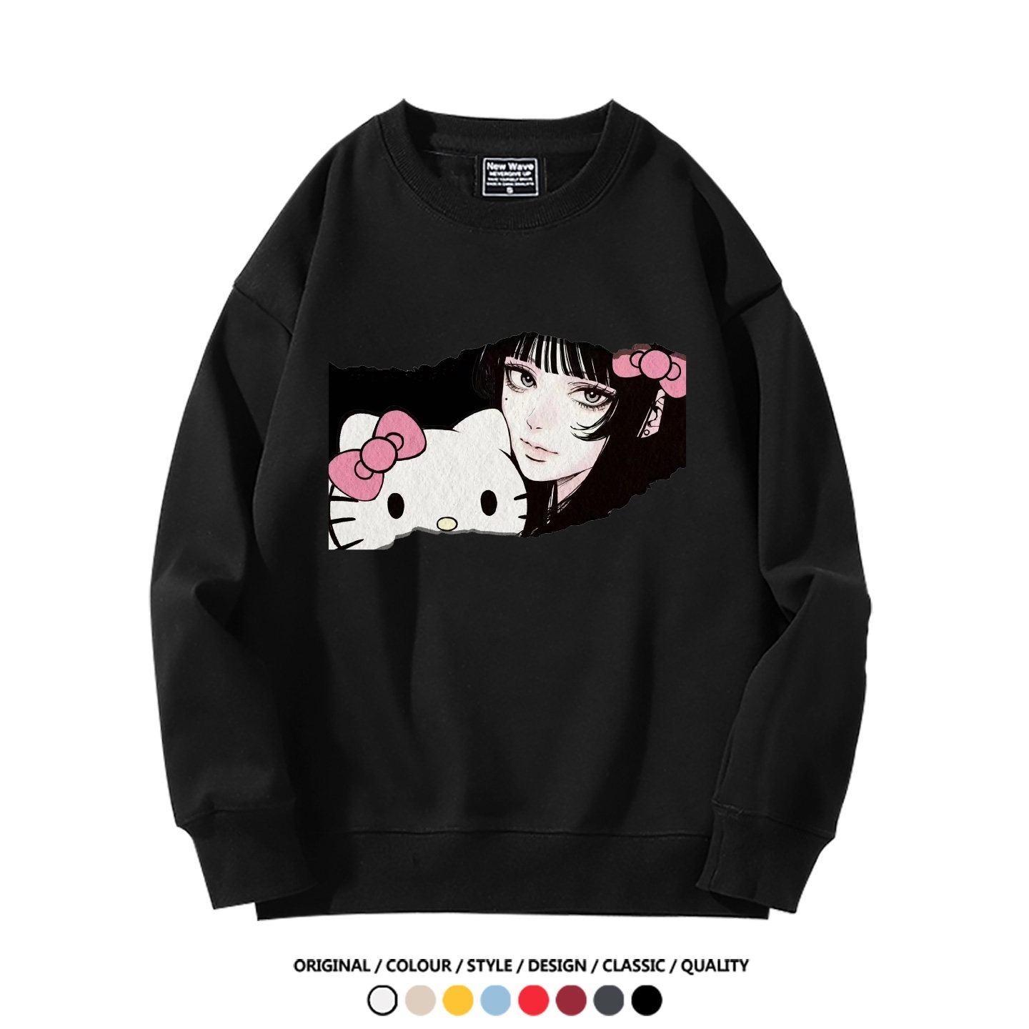 伊藤潤二X三麗鷗富江Hello kitty聯名男女同款 圓領長袖
