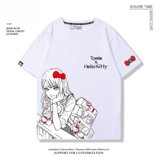 富江 X Hellokitty凱蒂貓周邊 男女同款 印花短袖T恤