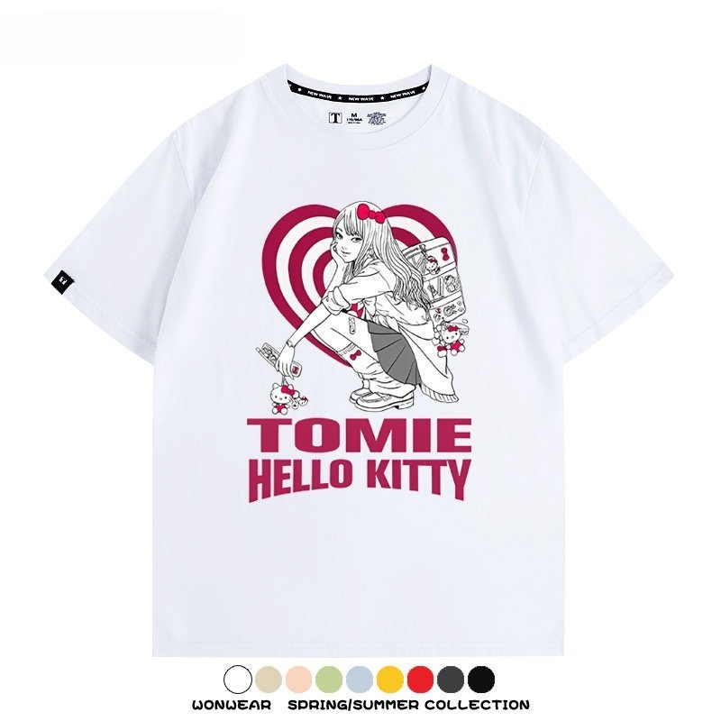 伊藤潤二X三麗鷗富江Hello kitty周邊 印花短袖T恤