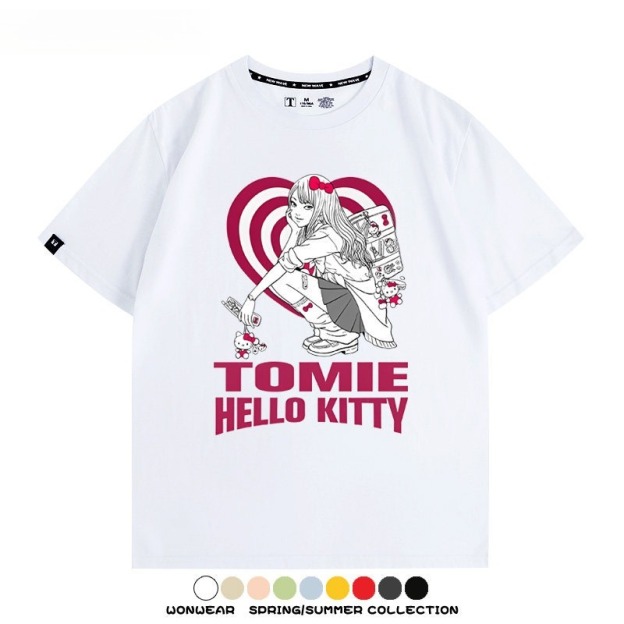 伊藤潤二X三麗鷗富江Hello kitty周邊 印花短袖T恤