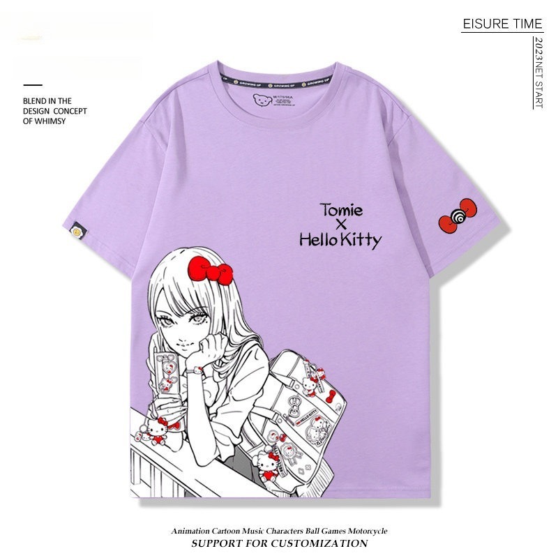 富江 X Hellokitty凱蒂貓周邊 男女同款 印花短袖T恤
