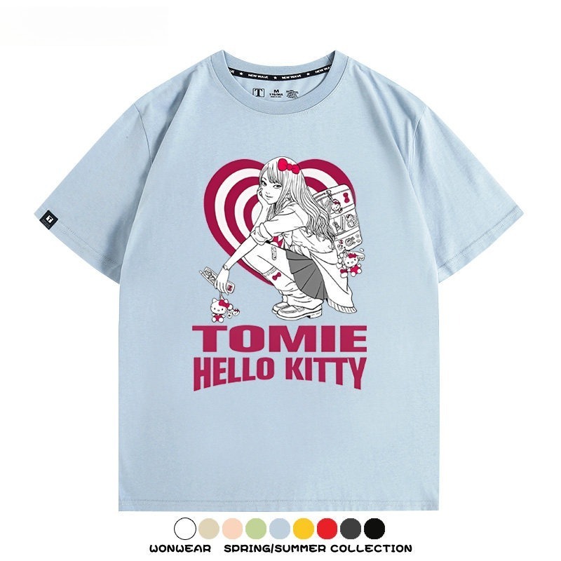 伊藤潤二X三麗鷗富江Hello kitty周邊 印花短袖T恤