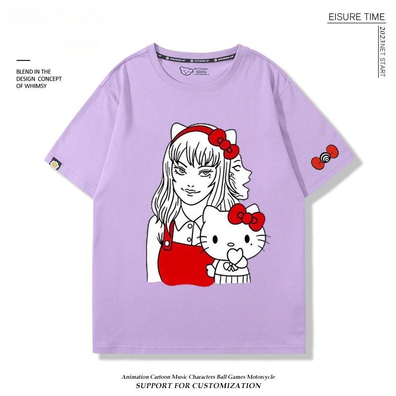 富江 X Hellokitty凱蒂貓周邊 男女同款 印花短袖T恤