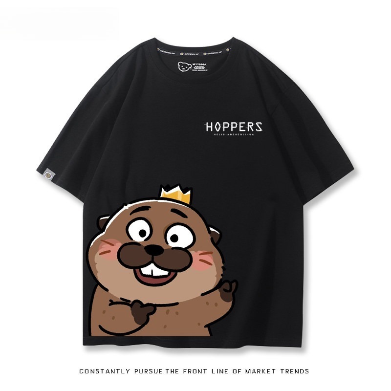 河狸世界 2026親子情侶男女同款 印花短袖T恤