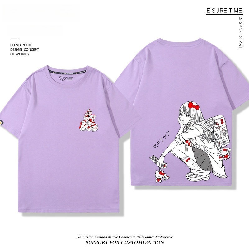 富江 X Hellokitty凱蒂貓周邊 男女同款 印花短袖T恤
