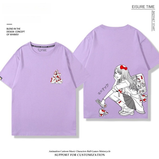 富江 X Hellokitty凱蒂貓周邊 男女同款 印花短袖T恤