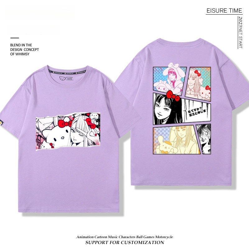 富江 X Hellokitty凱蒂貓周邊 男女同款 印花短袖T恤