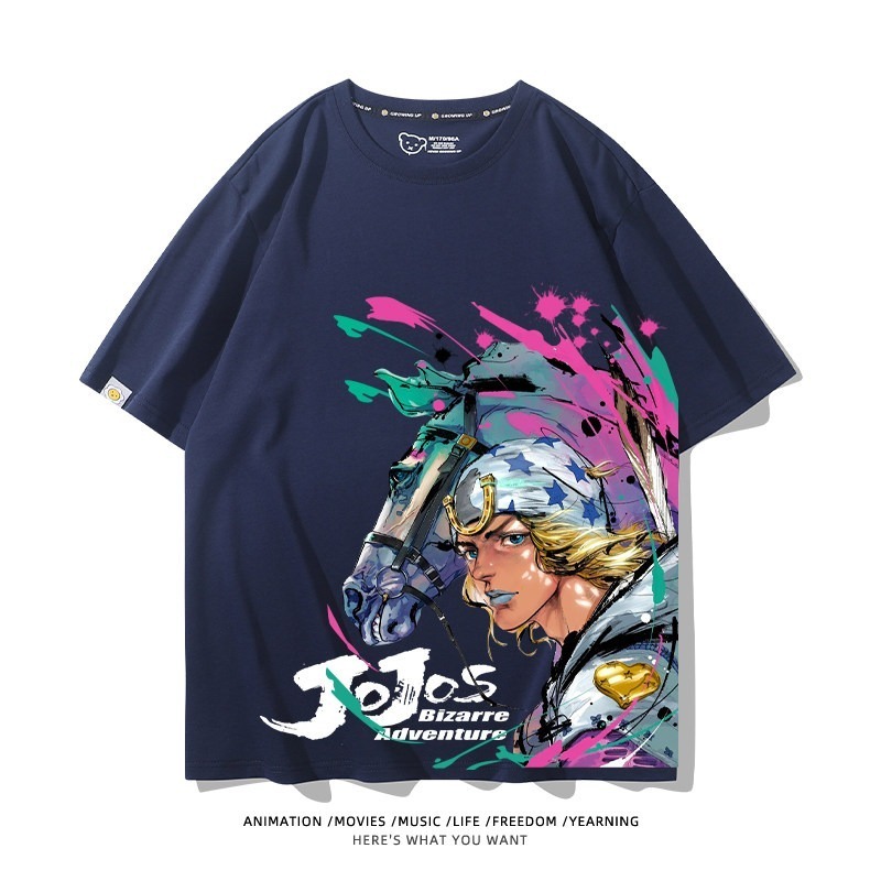 JOJO的奇妙冒險飆馬野郎周邊 男女同款親子情侶 印花短袖T恤