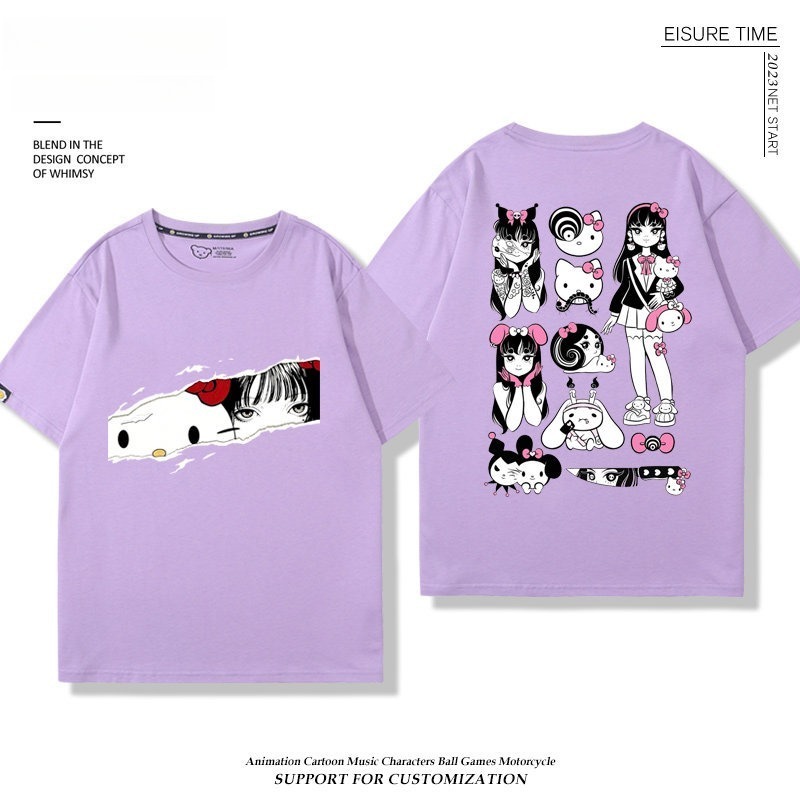富江 X Hellokitty凱蒂貓周邊 男女同款 印花短袖T恤