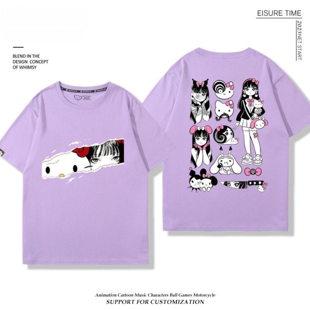富江 X Hellokitty凱蒂貓周邊 男女同款 印花短袖T恤