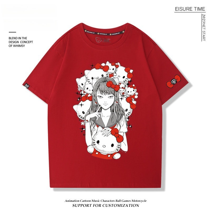 富江 X Hellokitty凱蒂貓周邊 男女同款 印花短袖T恤