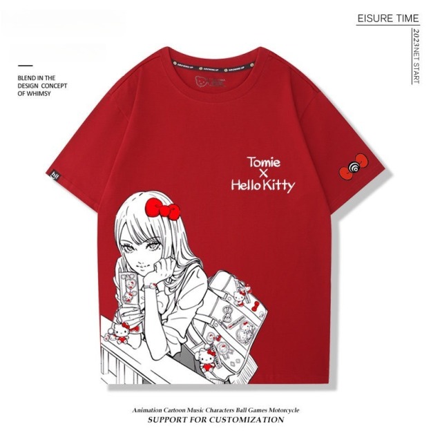 富江 X Hellokitty凱蒂貓周邊 男女同款 印花短袖T恤