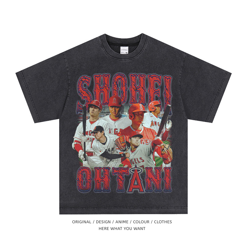 大谷翔平 Shohei Ohtani 美式复古水洗做舊T恤