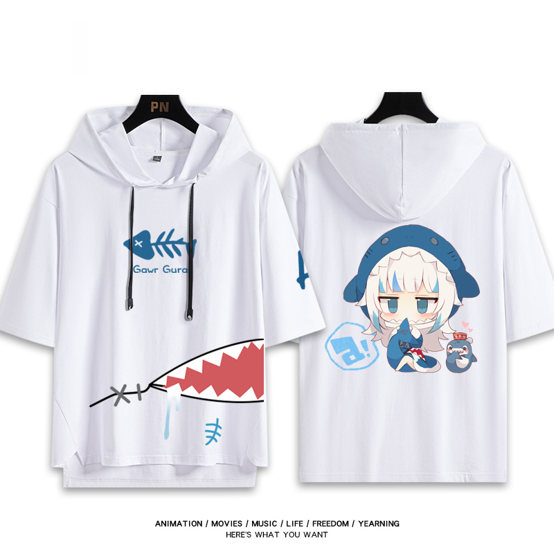 Vtuber HOLOLIVE 連帽短袖T恤 噶嗚·古拉 がうる・ぐら Gawr Gura