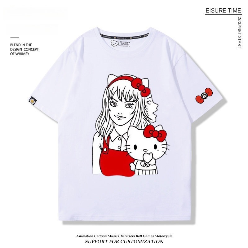 富江 X Hellokitty凱蒂貓周邊 男女同款 印花短袖T恤
