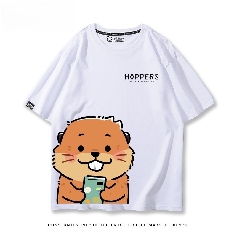 河狸世界 2026親子情侶男女同款 印花短袖T恤
