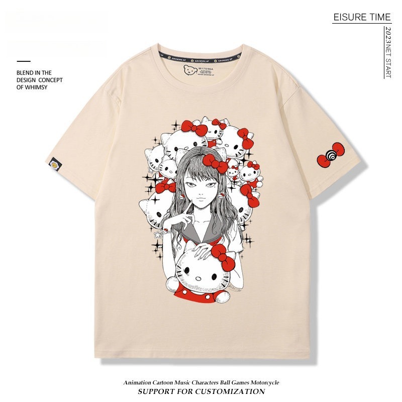 富江 X Hellokitty凱蒂貓周邊 男女同款 印花短袖T恤