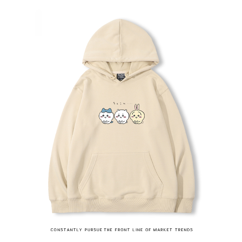 Chiikawa聯名衛衣2024秋冬新款親子情侶裝薄絨款連帽衛衣