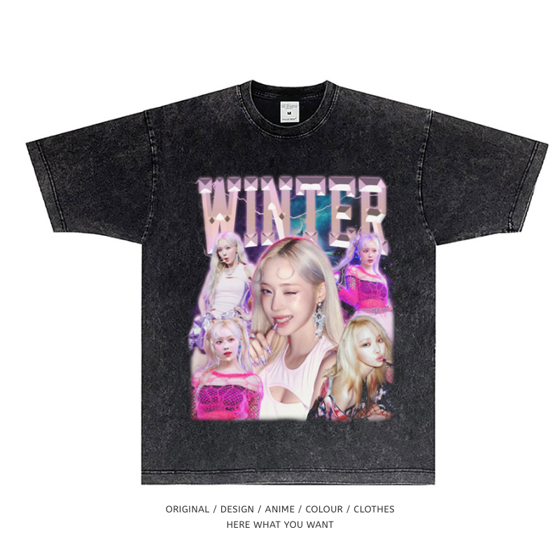 aespa Winter 美式复古水洗做舊T恤