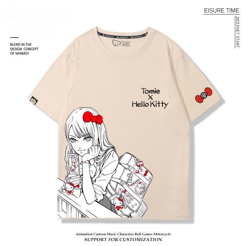 富江 X Hellokitty凱蒂貓周邊 男女同款 印花短袖T恤