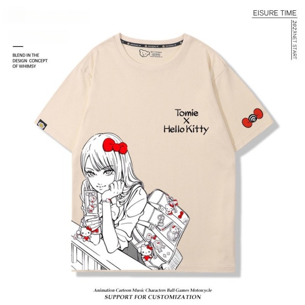 富江 X Hellokitty凱蒂貓周邊 男女同款 印花短袖T恤