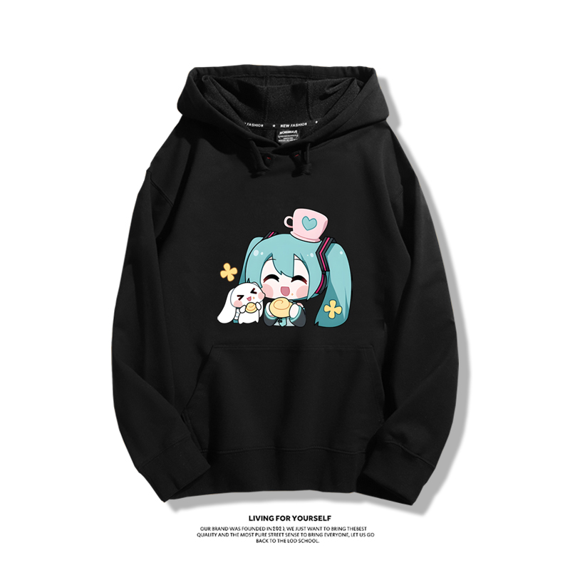 初音未來聯名衛衣2024秋冬新款親子情侶裝薄絨款連帽衛衣