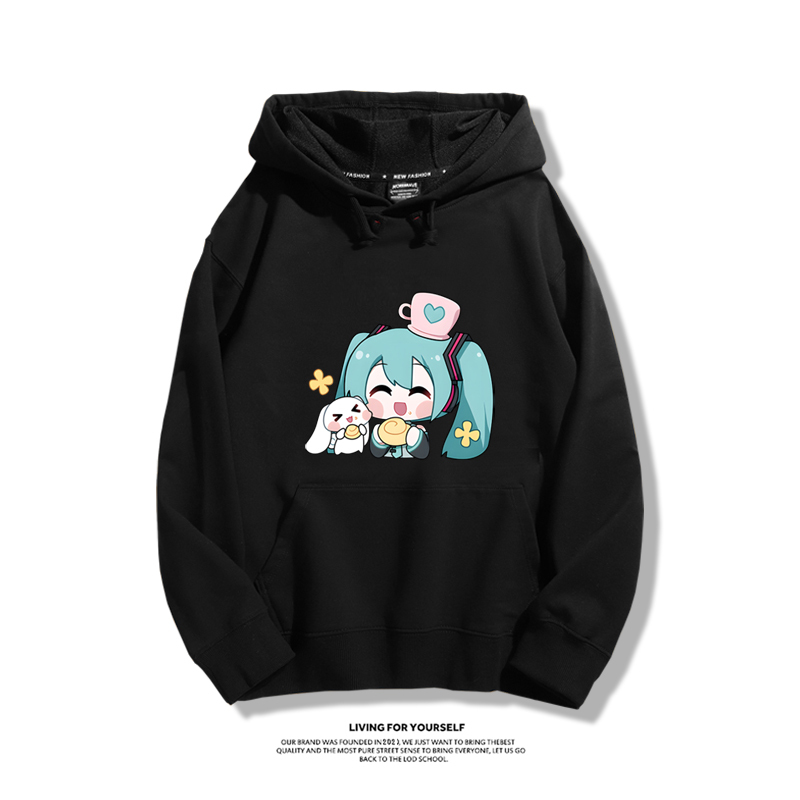 初音未來聯名衛衣2024秋冬新款親子情侶裝薄絨款連帽衛衣