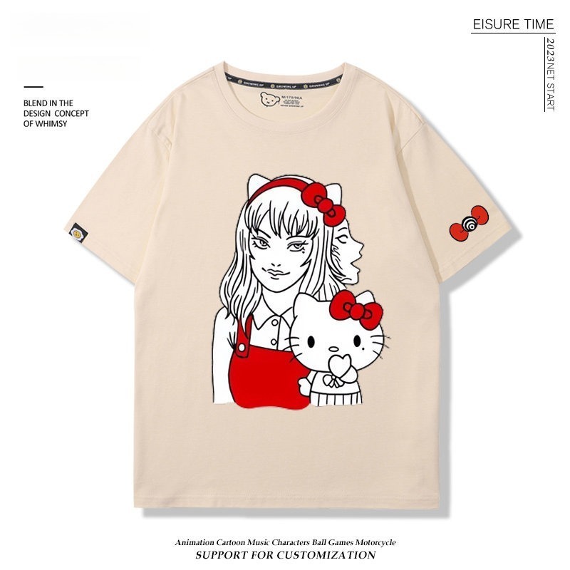富江 X Hellokitty凱蒂貓周邊 男女同款 印花短袖T恤