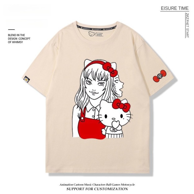富江 X Hellokitty凱蒂貓周邊 男女同款 印花短袖T恤