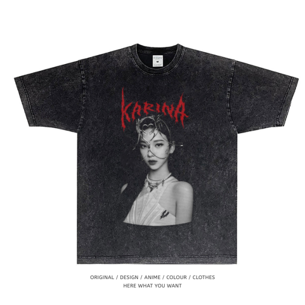 aespa Karina 美式复古水洗做舊T恤
