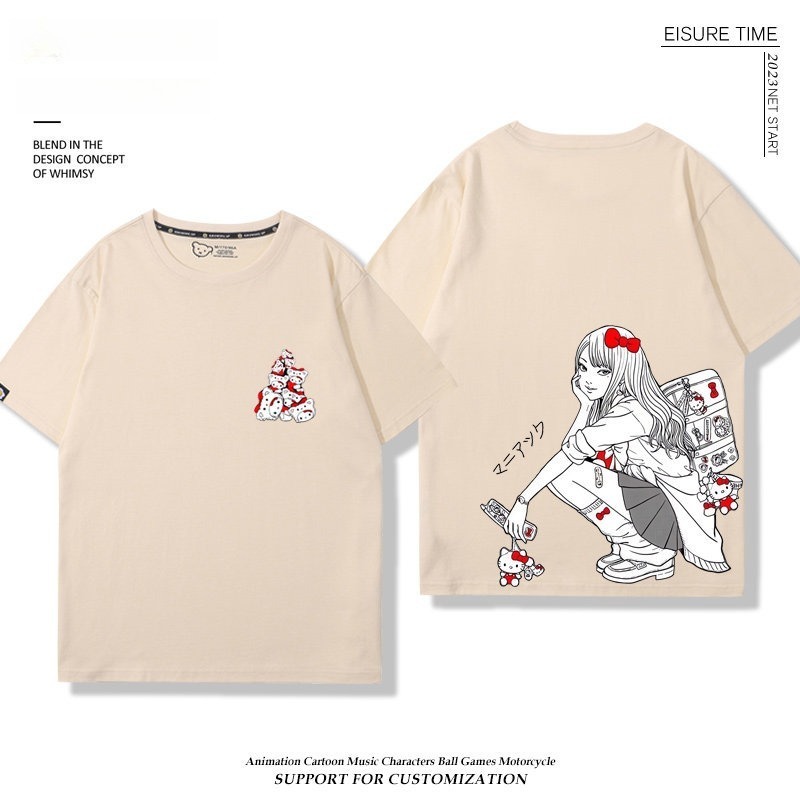 富江 X Hellokitty凱蒂貓周邊 男女同款 印花短袖T恤