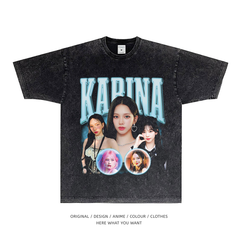aespa Karina 美式复古水洗做舊T恤