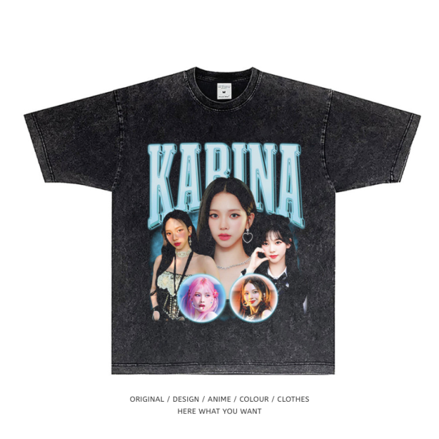 aespa Karina 美式复古水洗做舊T恤