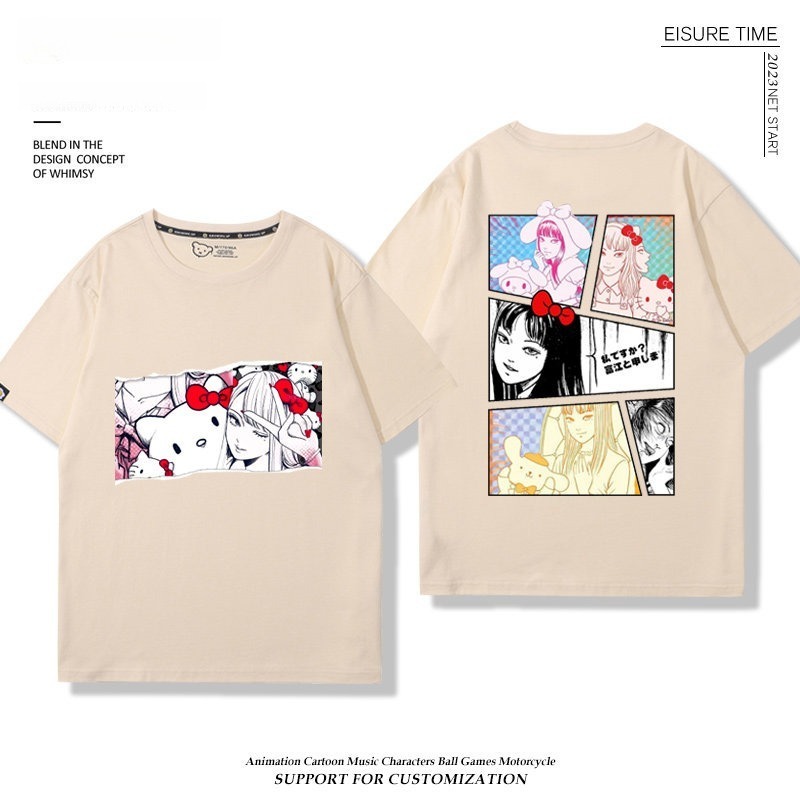 富江 X Hellokitty凱蒂貓周邊 男女同款 印花短袖T恤