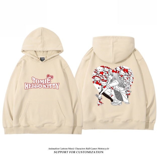 伊藤潤二X三麗鷗富江Hello kitty周邊新款 男女情侶同款連帽衛衣