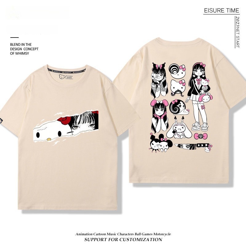 富江 X Hellokitty凱蒂貓周邊 男女同款 印花短袖T恤