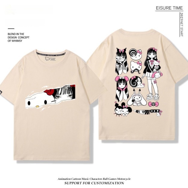 富江 X Hellokitty凱蒂貓周邊 男女同款 印花短袖T恤