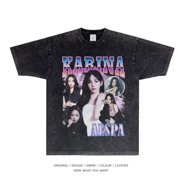 aespa Karina 美式复古水洗做舊T恤