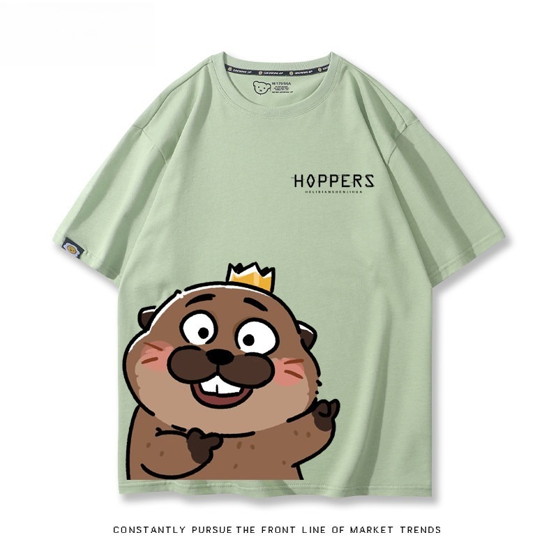 河狸世界 2026親子情侶男女同款 印花短袖T恤