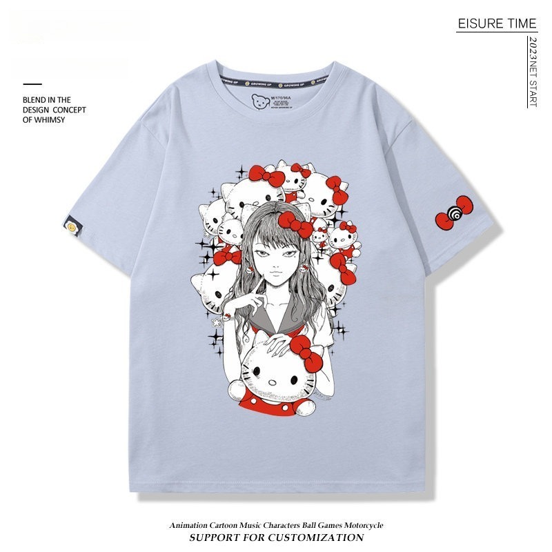 富江 X Hellokitty凱蒂貓周邊 男女同款 印花短袖T恤