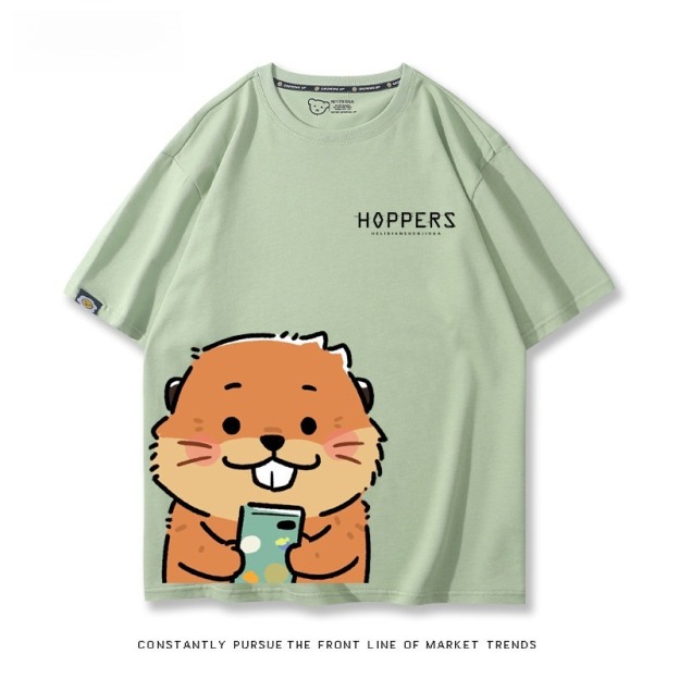 河狸世界 2026親子情侶男女同款 印花短袖T恤