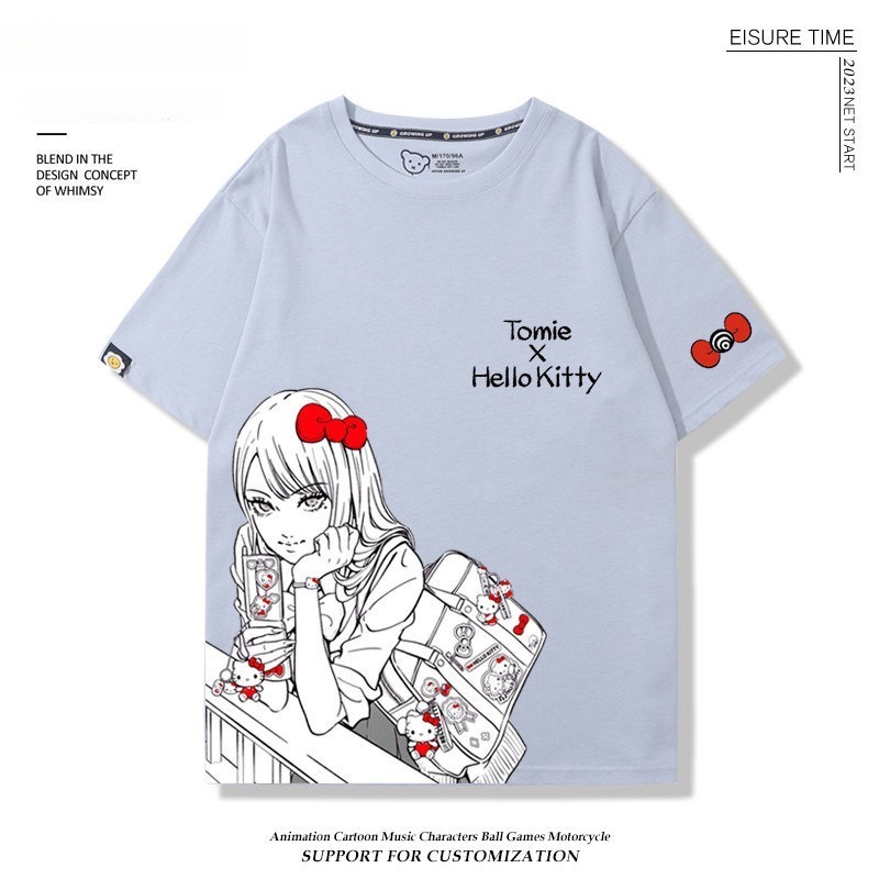 富江 X Hellokitty凱蒂貓周邊 男女同款 印花短袖T恤