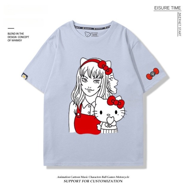 富江 X Hellokitty凱蒂貓周邊 男女同款 印花短袖T恤