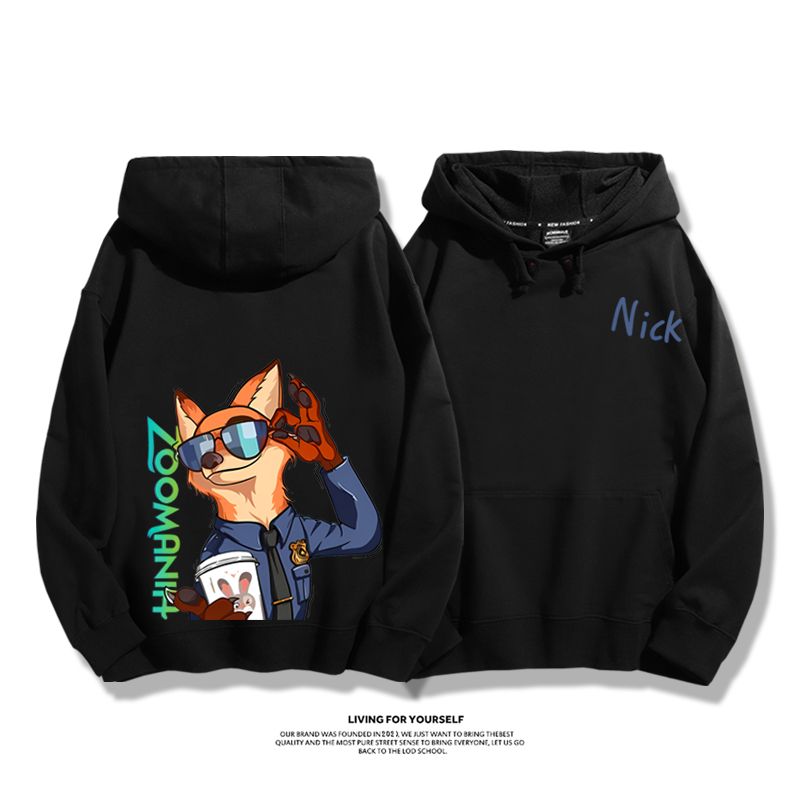 瘋狂動物城聯名衛衣2024秋冬新款親子情侶裝薄絨款連帽衛衣