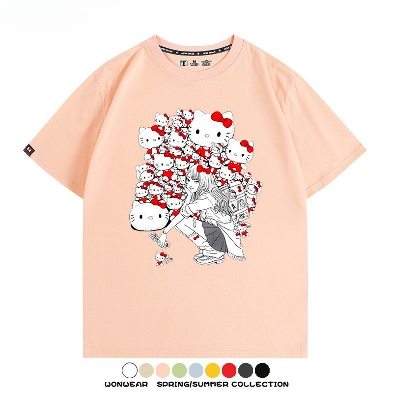 伊藤潤二X三麗鷗富江Hello kitty周邊 印花短袖T恤