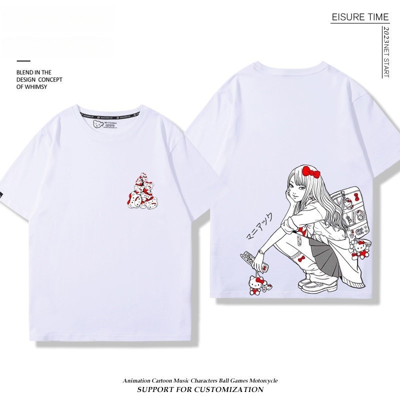 富江 X Hellokitty凱蒂貓周邊 男女同款 印花短袖T恤